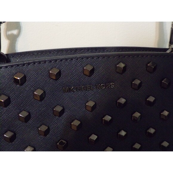 Michael Kors Navy Blue Black Studs Handbag Crossbody Adj Strap - Picture 3 of 9